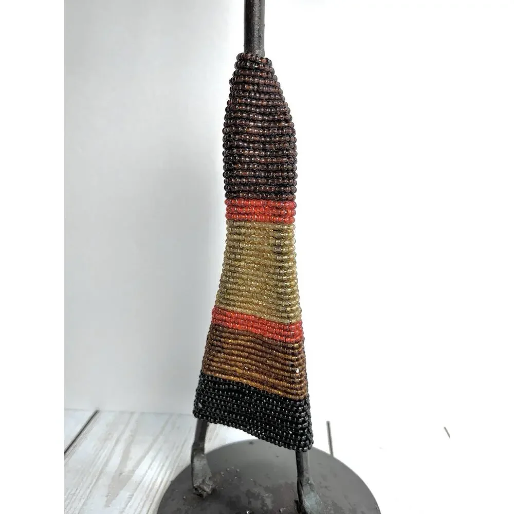 African Metal Beaded Candle Holder Sculpture Figurine Holds 2 Candles 15.5” Tall